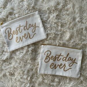 Chic White Pouches with Gold Script